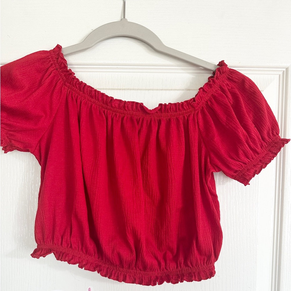 Divided Red Off-Shoulder Crop Top